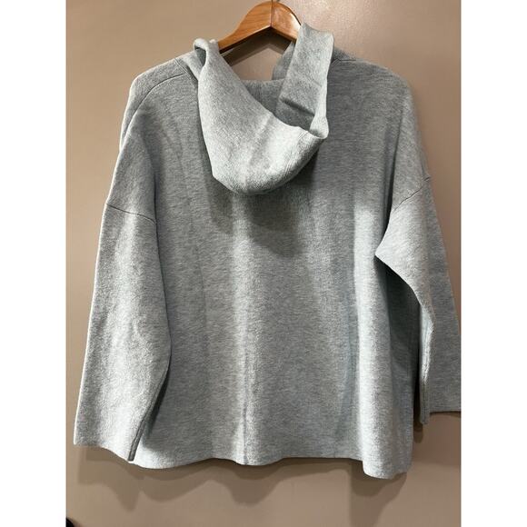 J Jill Sweater Womens XL petite Hooded Open Knit Sweatshirt pocket light blue - Picture 3 of 9
